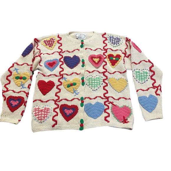 Eagles Eye Tops - Vintage 1994 Eagles Eye Knit Hearts Valentines Day Sweater Size Large Rare